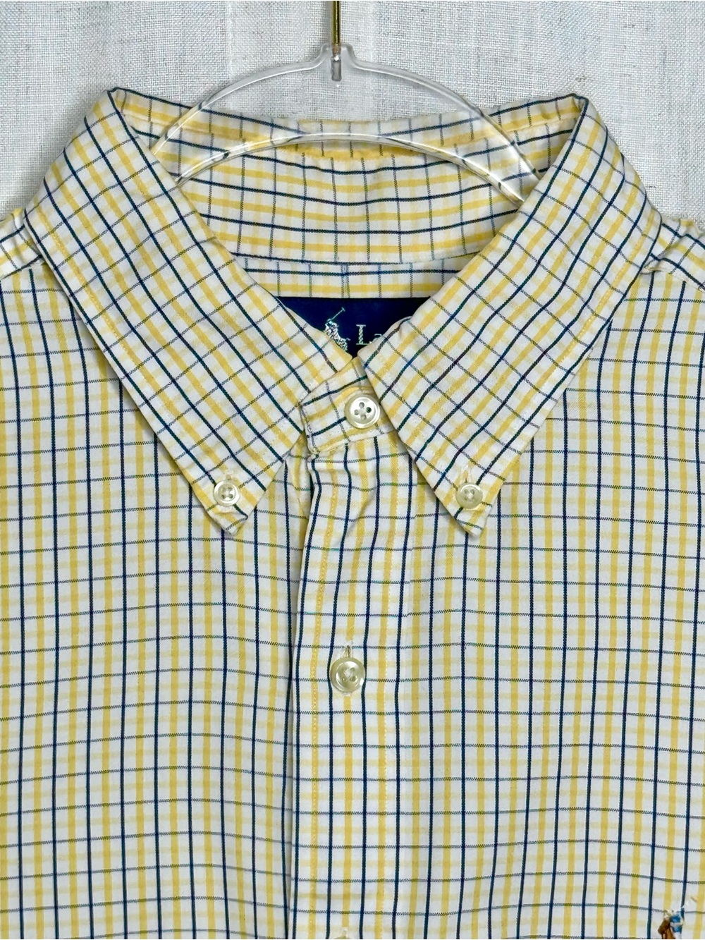 Polo Ralph Lauren Plaid Button Down Shirt Yellow Blue Size 16.5 32/33 - Picture 5 of 9
